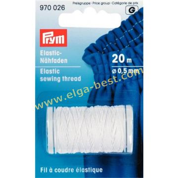 970026 Elastisch naaigaren 0,5mm 20m 5x wit